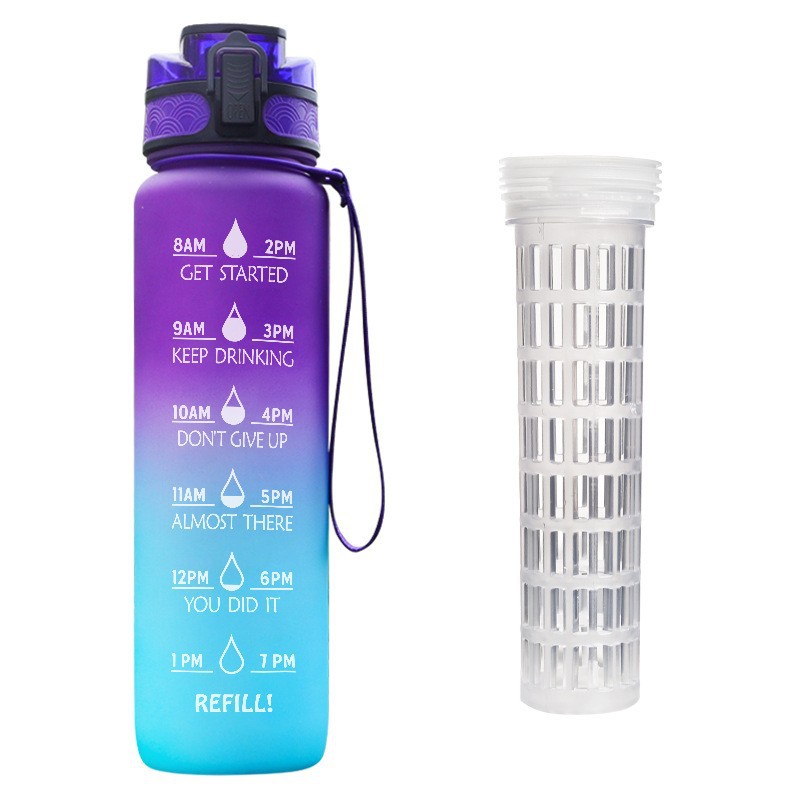 Cross-mirror plastic water cup with straw, Amazon e-commerce gradient color water bottle, 3D outdoor matte 1L sports water bottle Application Scenario