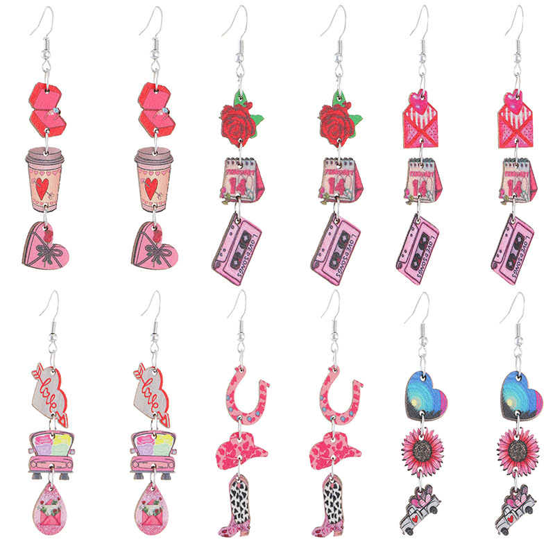 New cross-border Valentine's Day earrings, women's retro creative design rose heart tassel earrings, European and American style earrings Item Picture
