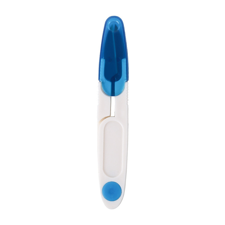 Wholesale of cross-stitch small scissors, transparent cover thread end scissors, safety sewing scissors, household U-shaped plastic spring yarn scissors undefined