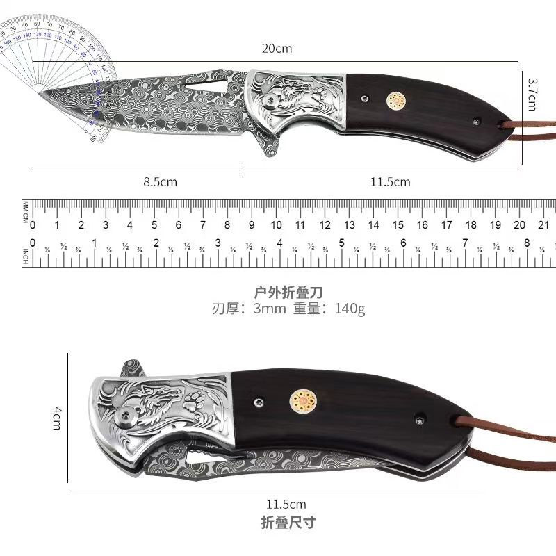 Cross-border sharp Damascus outdoor knife, folding knife, high-hardness folding knife, multi-purpose outdoor camping, household portable Application Scenario