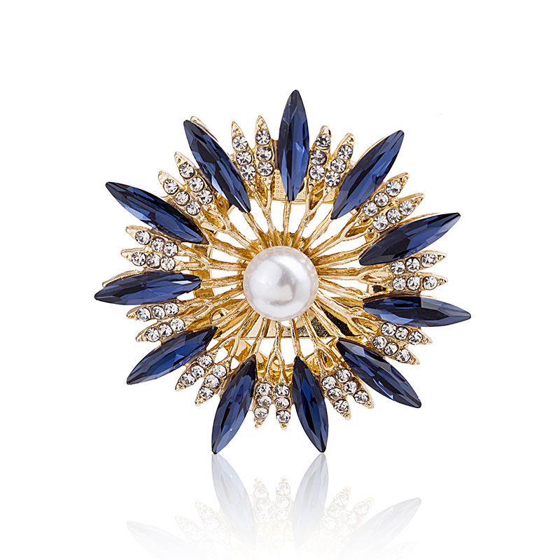Luxurious creative crystal sunflower brooch for export, Korean version creative pearl flower dual-purpose silk scarf clasp corsage full figure