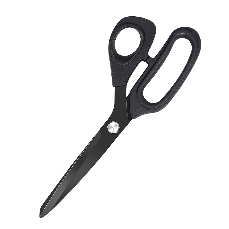 Direct supply of rubber and plastic lightweight tailoring clothes, fabric scissors, household black titanium thread scissors, office scissors, cross-border supply Item Picture