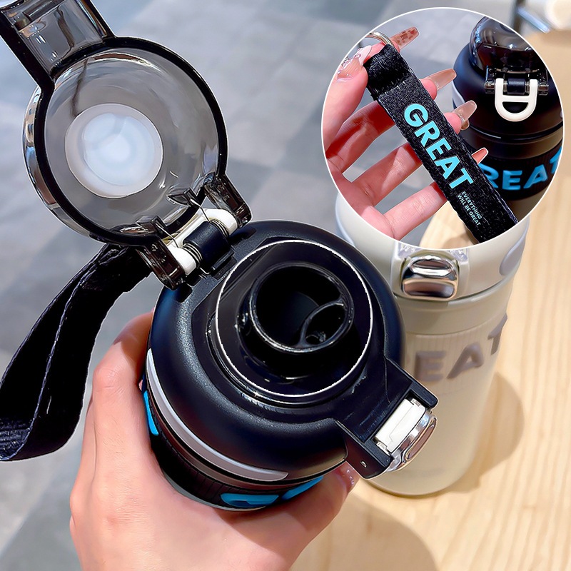 High appearance level straw water cup, girls' insulated cup, portable coffee cup, simple and cute double-drinking insulated cup, new style details Picture