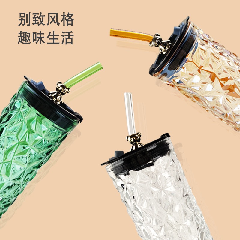 Diamond Bear cup, high appearance level, colorful glass water cup, popular household cup, opening small gift, Straw cup wholesale Specification drawing