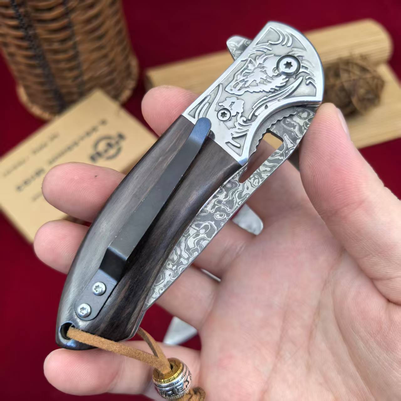 Cross-border sharp Damascus outdoor knife, folding knife, high-hardness folding knife, multi-purpose outdoor camping, household portable Specification drawing