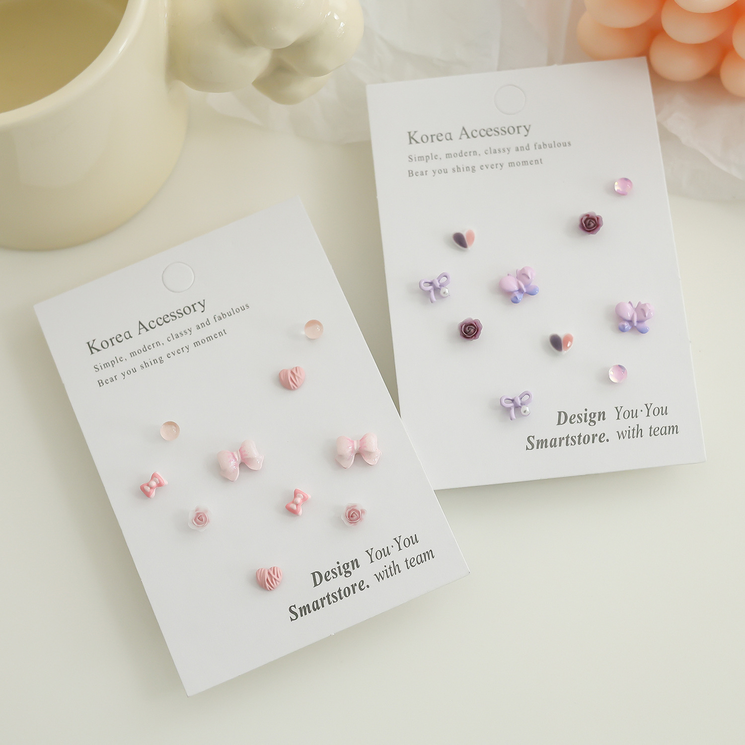 Summer fresh pure silver stud earrings set, sweet pink, 2024 new compact earrings, versatile earrings wholesale Application Scenario