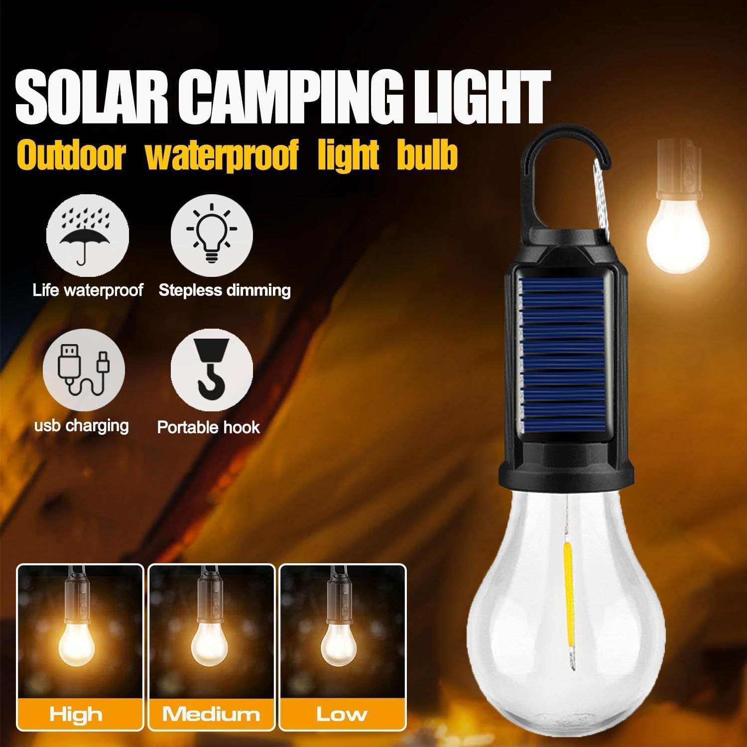 New solar charging bulb lamps, warm tungsten filament bulbs, outdoor tent camping lamps, ambient lamps, night market stalls details Picture