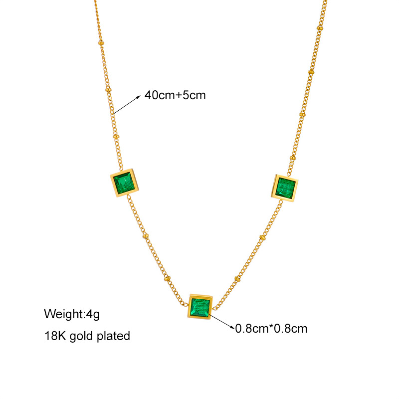 This cross-border fashionable, simple, retro, niche, light luxury square green diamond titanium steel chain necklace from Europe and America is exquisite Application Scenario