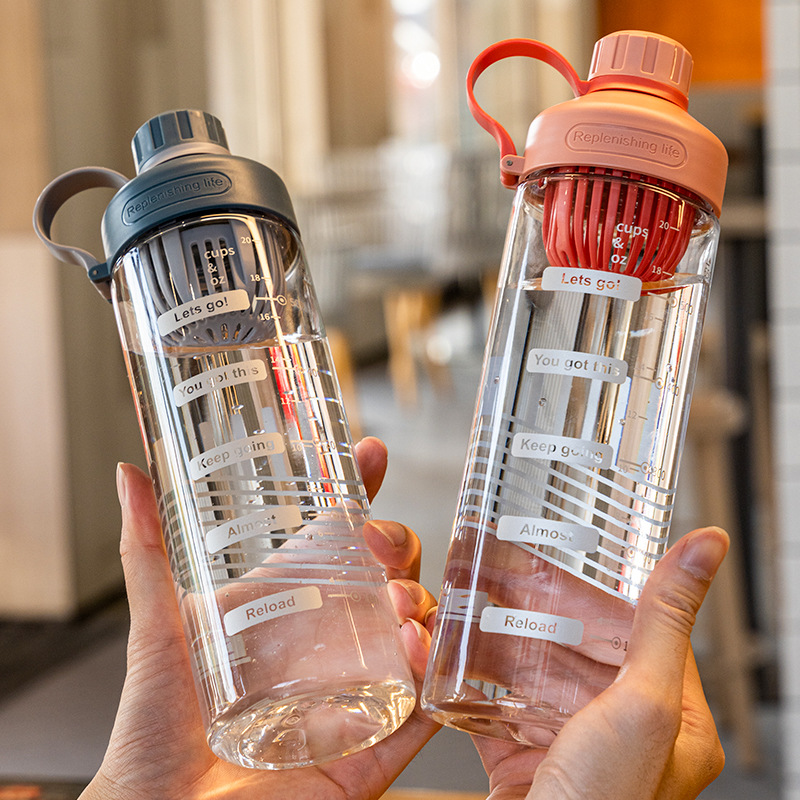 Customized manufacturer's simple and high-temperature resistant plastic cups for office use, portable handle water bottles, large-capacity water cups with filters Specification drawing