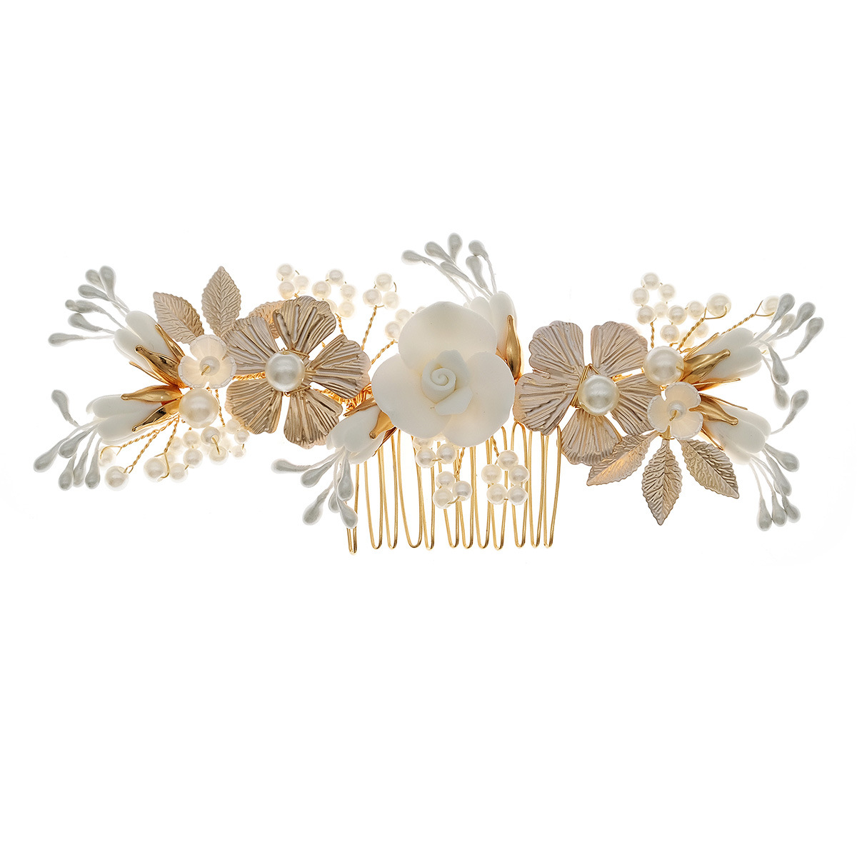 The new Chinese-style retro bride's hair accessory is elegant and beautiful. The handcrafted comb with flower spikes features a Xiuhe ancient-style updo and ceramic flower hair comb Item Picture