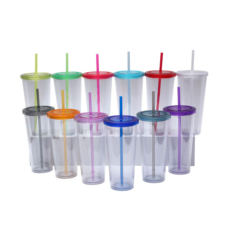 Factory direct supply customized 24oz plastic straw cup, creative transparent cold drink cup, logo printing color water cup available details Picture