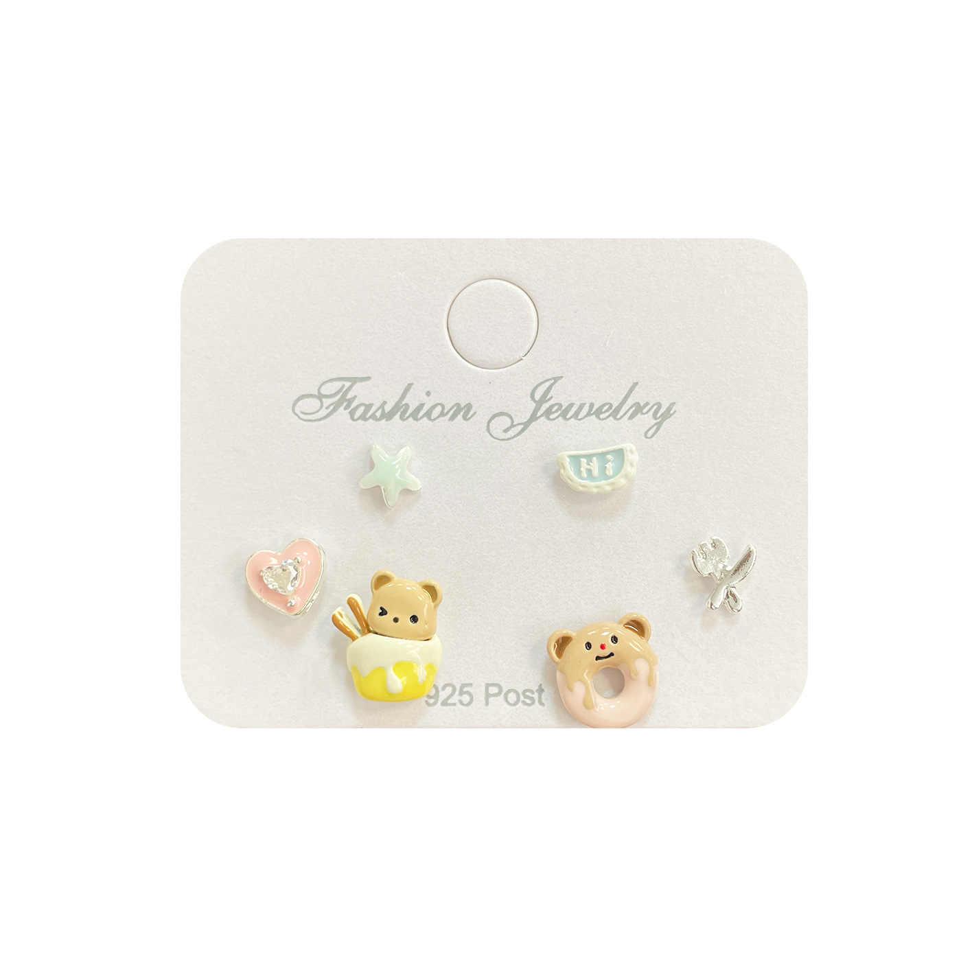 Cute and playful honey jar bear stud earrings set, women's silver needle, West Highland Q-style fresh and cute cream cartoon earrings Item Picture