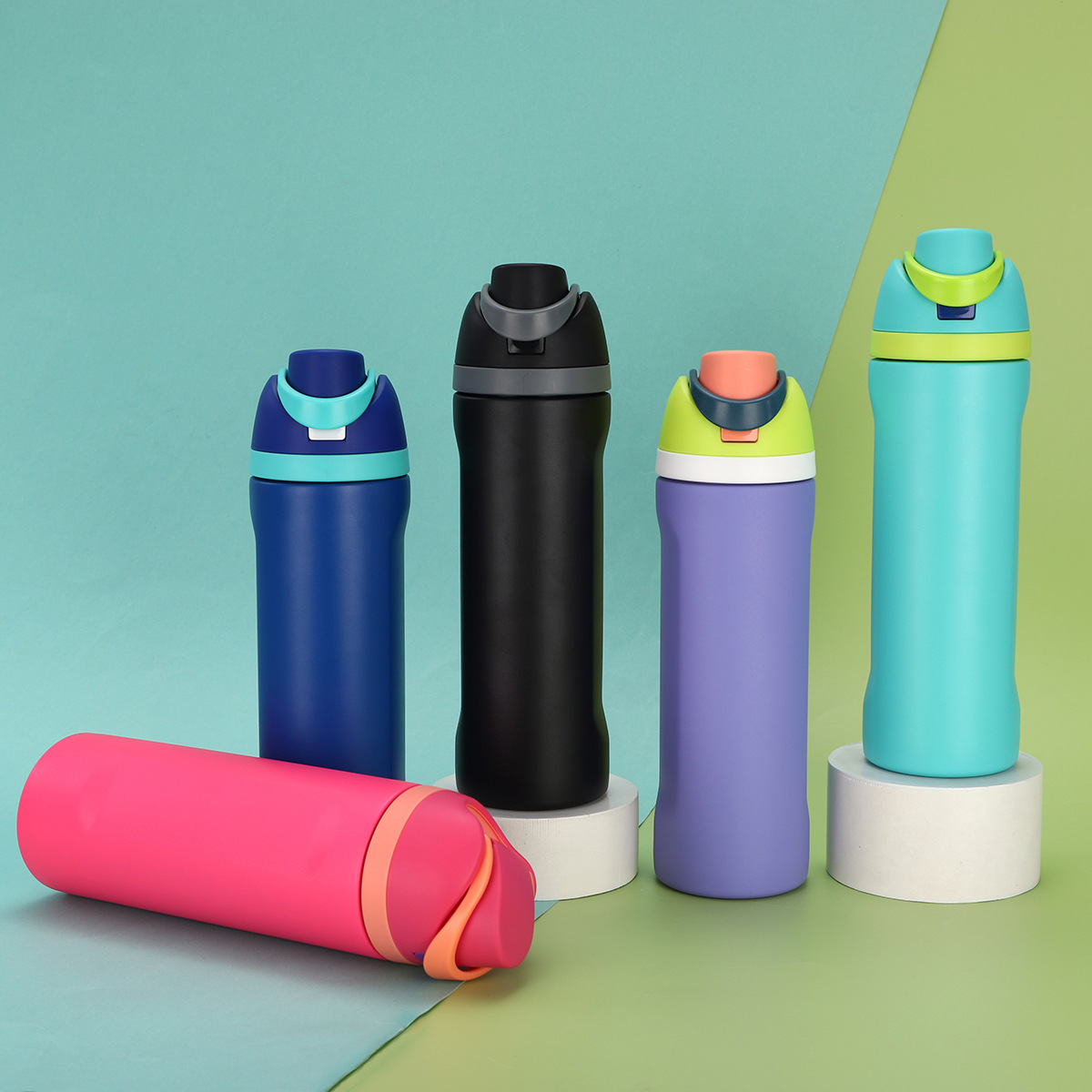 Customized straw fruit cup, outdoor portable sports water bottle, 304 stainless steel double drinking spring insulated cup full figure