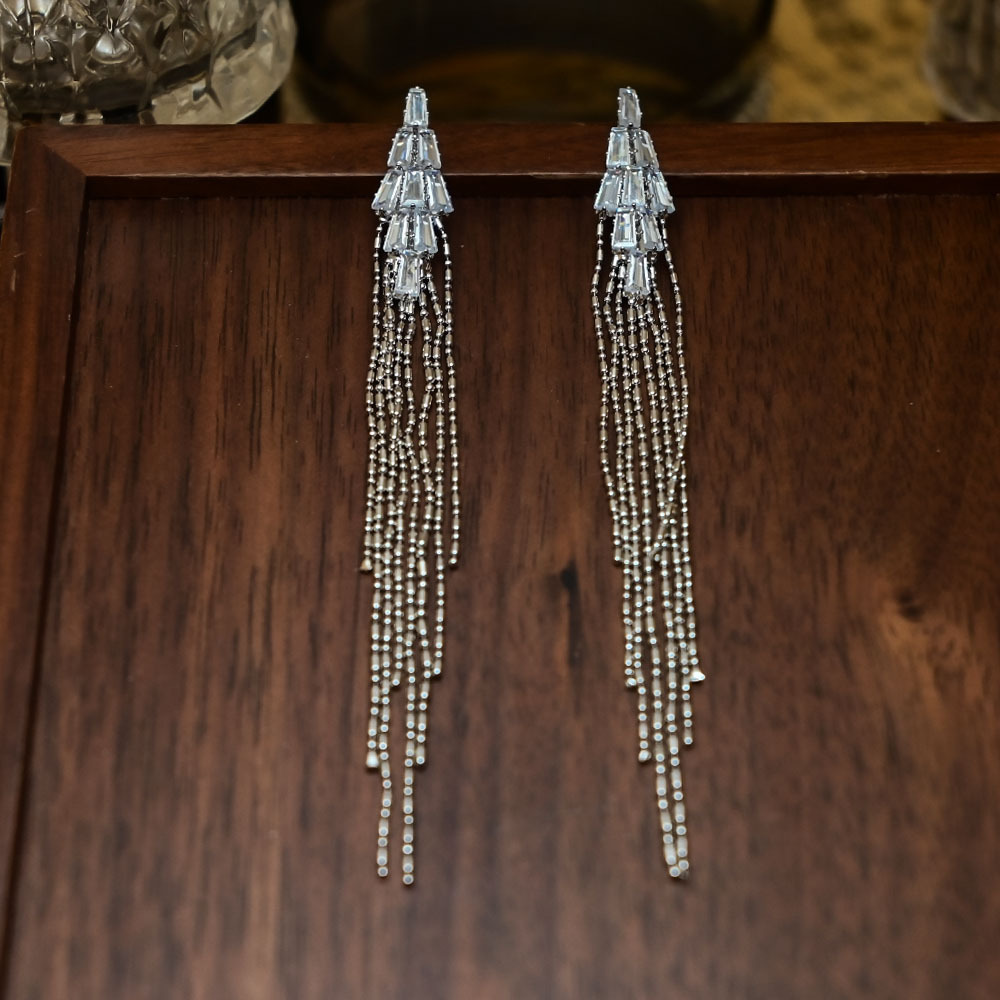 European and American style, exaggerated long tassel earrings, summer high-end feel, light luxury, versatile and exquisite earrings for ladies details Picture