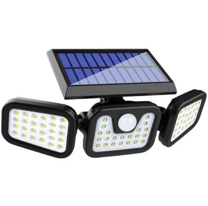 New solar wall lamps, three-head rotating outdoor lighting, waterproof street lamps, human-sensing road lighting, and garden lamps Item Picture