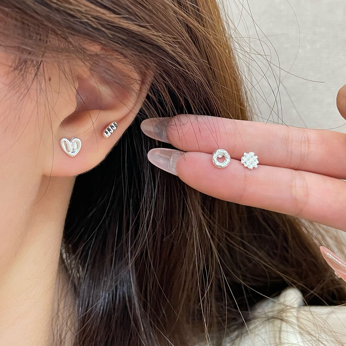 French simple and cute dessert stud earrings, women's silver needle, small and niche design sense, exquisite and individual bread party earrings details Picture