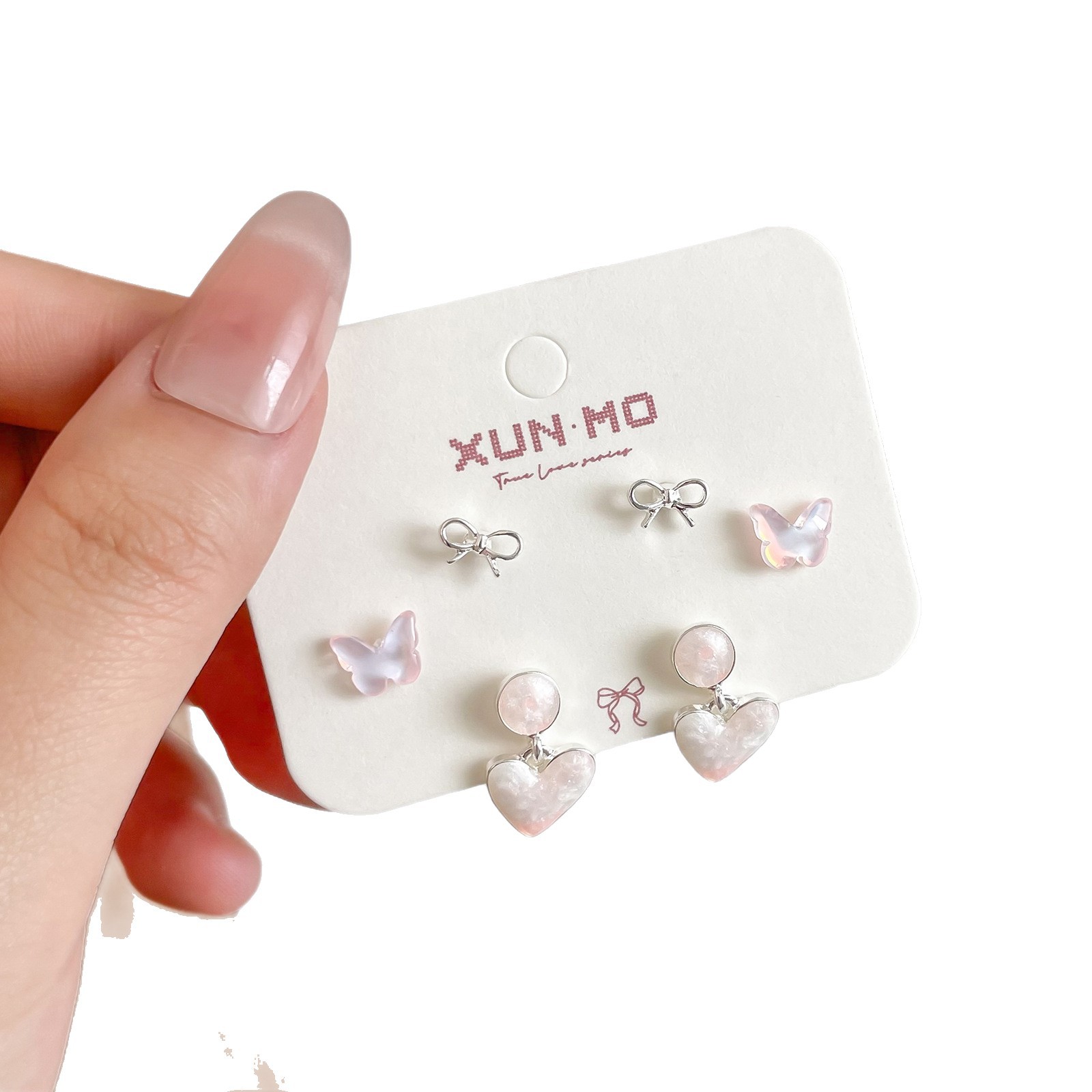 Japanese and Korean super fairy heart-shaped butterfly silver needle stud earrings for women, fresh and sweet, niche and high-end, simple and individual earrings Item Picture