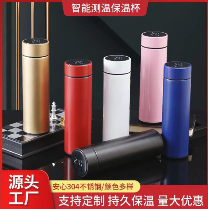 Customized 304 stainless steel smart insulated cup, business gift advertisement, straight cup, LED touch screen display temperature cup details Picture
