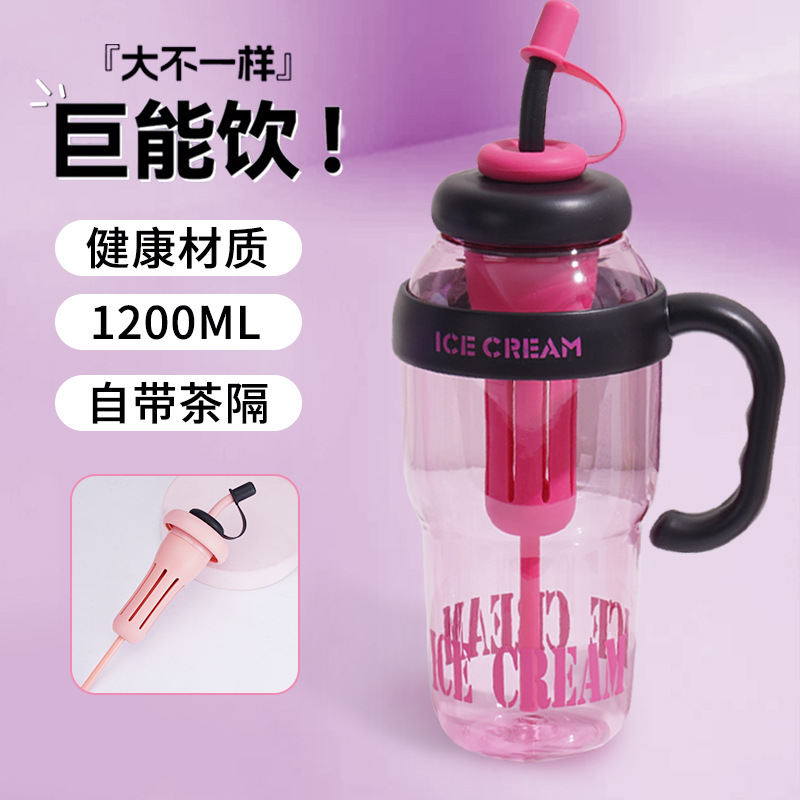Summer Internet celebrity, high appearance level, handle ice cup, large-capacity straw, plastic cup, high-temperature resistant, portable car, large-belted cup details Picture