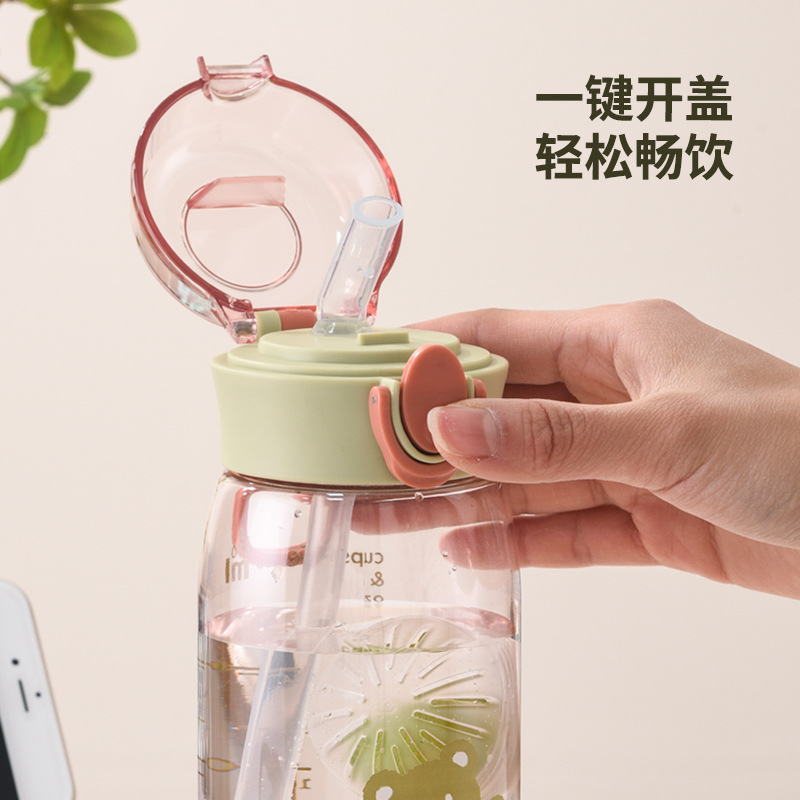Children's water cups, plastic cups for girls to go to school, portable water bottles, cute straw cups for boys and primary school students in summer Specification drawing