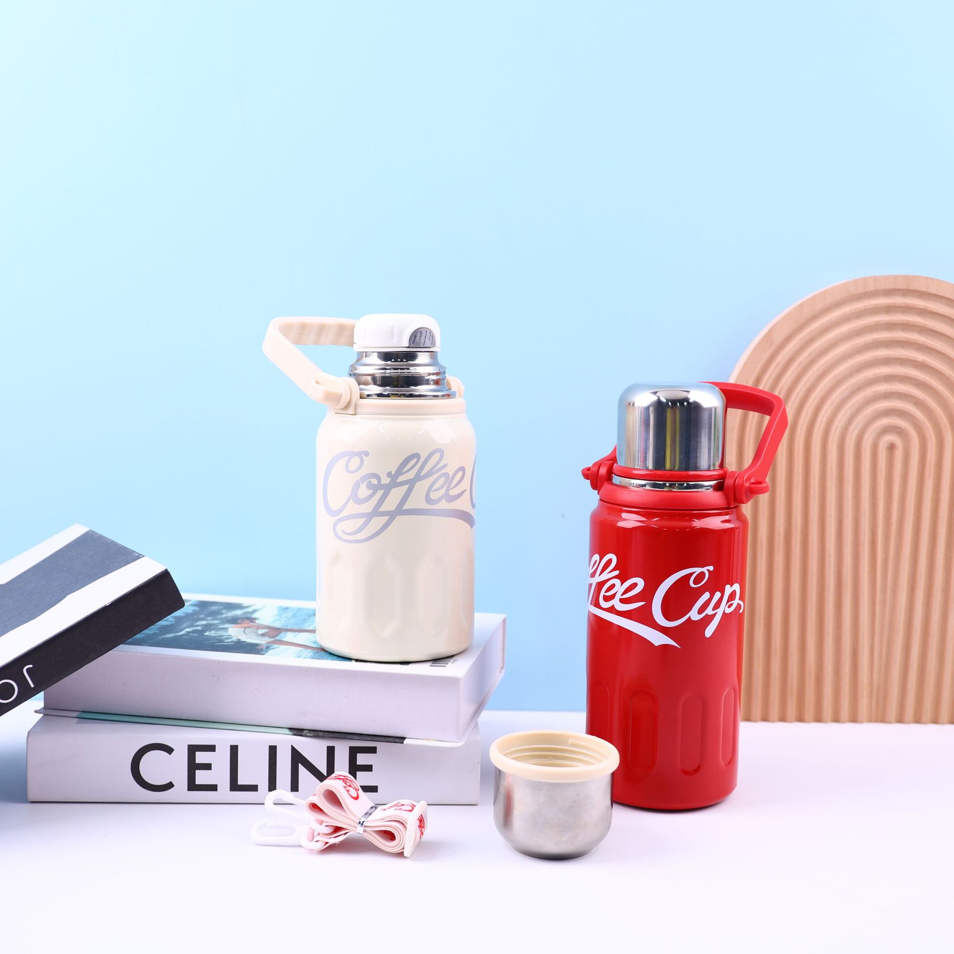 Large-capacity 316 stainless steel insulated cup, shoulder strap, handle, sports water bottle, outdoor portable cola cup, household insulation Specification drawing