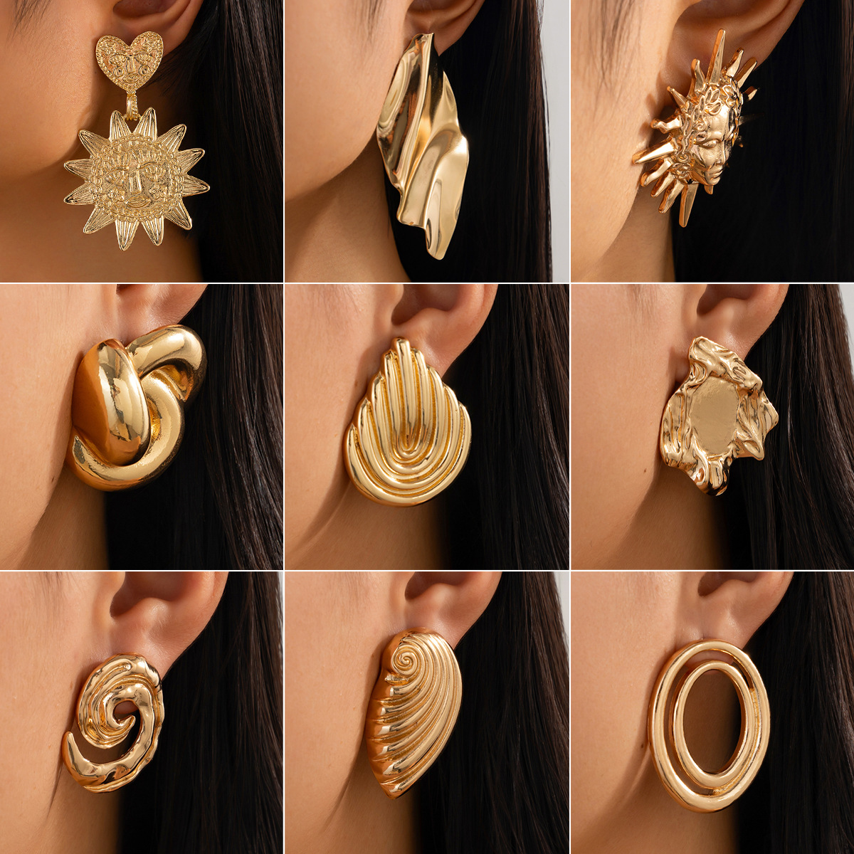 Retro geometry Earrings unique liquid style sunflower stud Earrings for women, European and American niche water drop earrings and accessories full figure