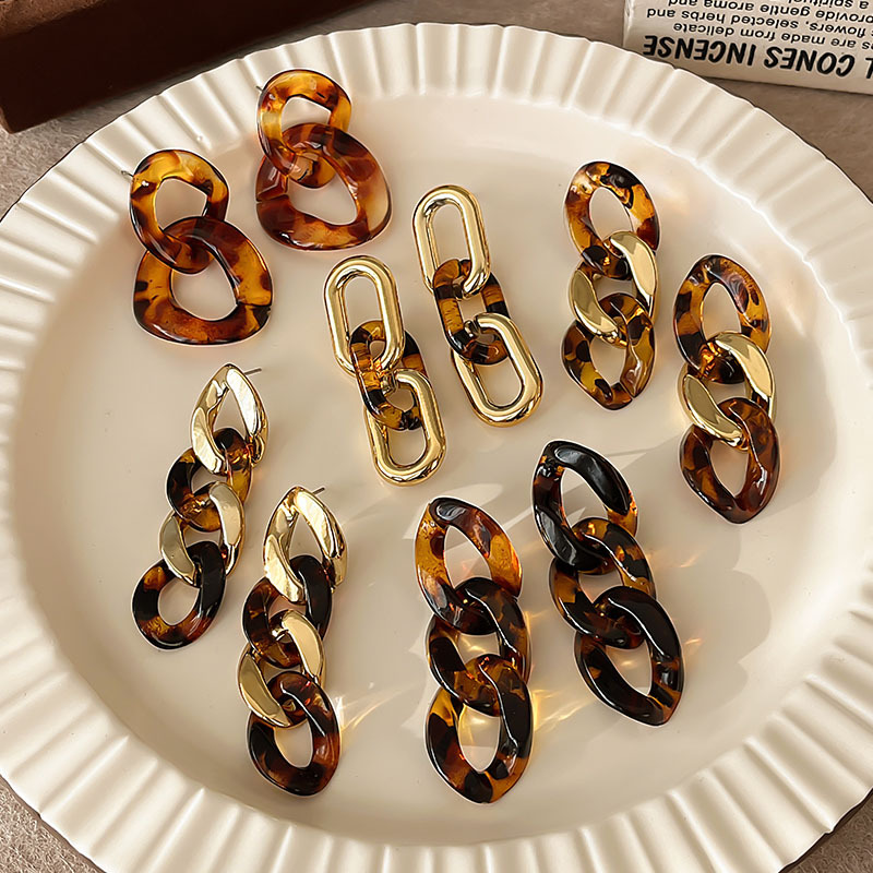 Retro chain leopard print earrings for women, 2024 new style, high-end autumn and winter, European and American style stud earrings, versatile earrings and earrings full figure