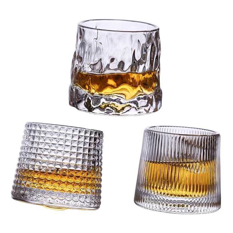Artisan craftsmanship rotating top cup, creative unbreakable figure glass, ins popular bark-patterned foreign wine glass, whisky glass Item Picture