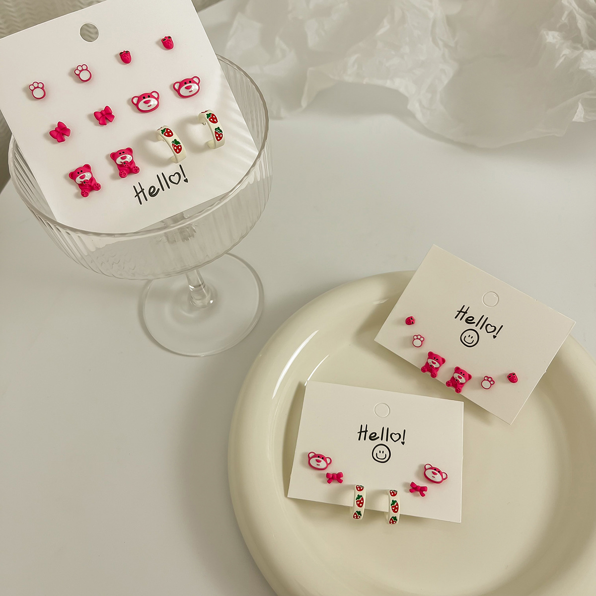 The popular Strawberry Bear series silver needle stud earrings 2024 new style earrings for female students, cute and small earrings, stud earrings details Picture