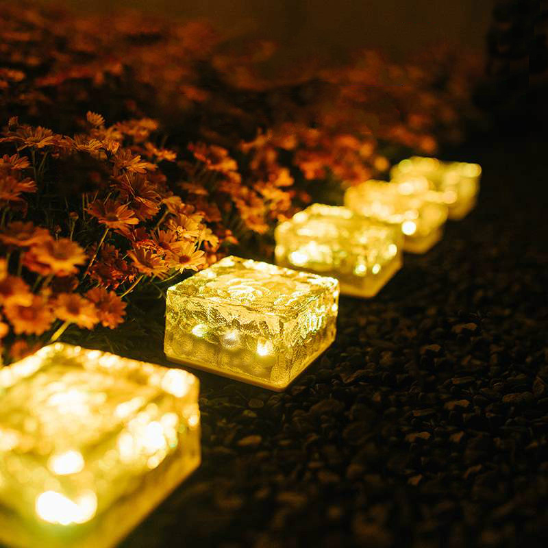 Solar LED ice brick lights, imitation glass outdoor courtyard floor tile lights, garden landscape decorative buried lights, camping lights full figure