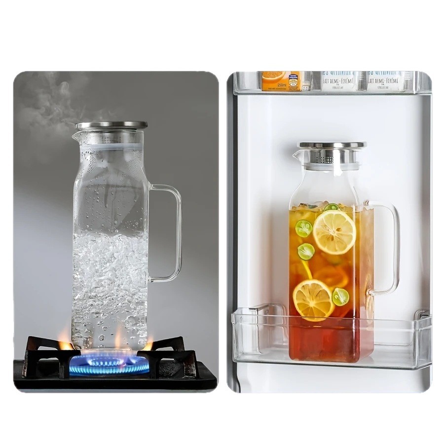 High borosilicate glass cooling water bottle, large capacity, heat-insulating and thickened juice pot, high-end cold drink pot for home and dining Item Picture