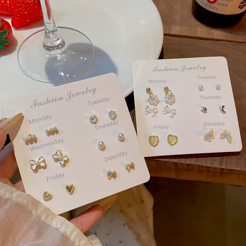 Cute and small 12-piece set of ear studs, 2024 new style, high appearance level, unique autumn bestseller, Internet celebrity earrings wholesale Specification drawing