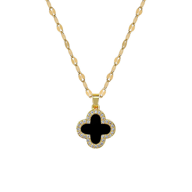 【 Titanium Steel 】 Four-leaf Clover Necklace and earrings Set, light luxury, micro-inlay, personalized and elegant banquet earrings and Necklaces combination Item Picture