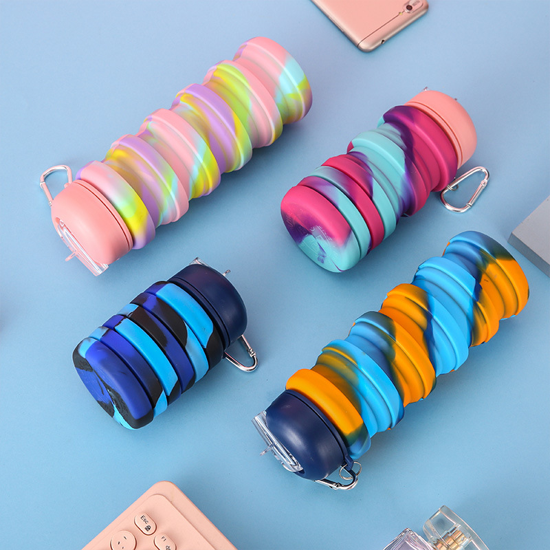 Cross-border stretchable silicone camouflage water bottle, outdoor folding water cup, sports water bottle, custom watch bottle Specification drawing