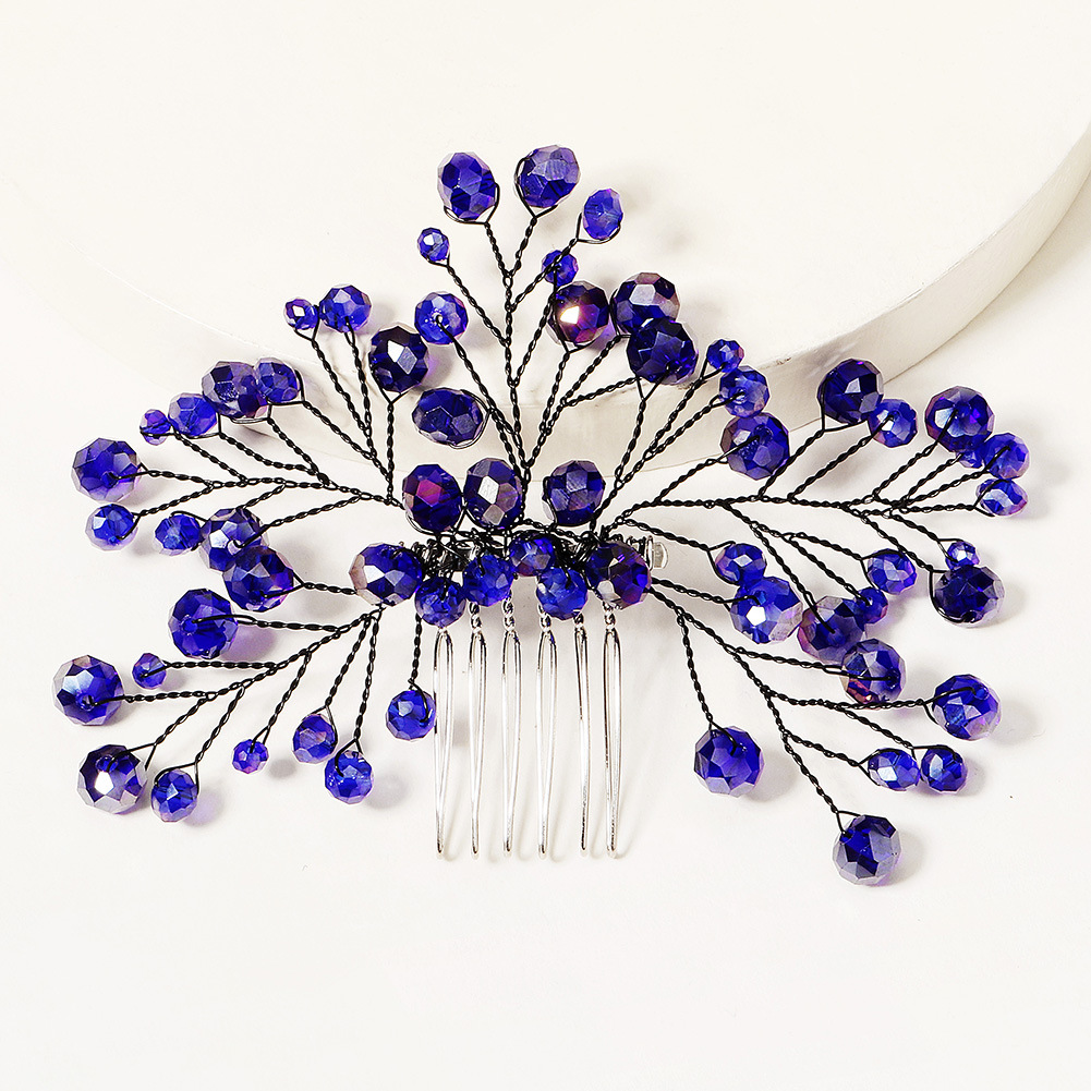 Amazon's new bride's updo comb for wedding dress and accessories, a fashionable European and American blue leaf-shaped comb Specification drawing