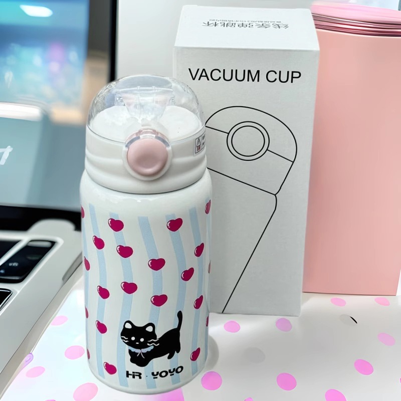 2024 New large-capacity insulated cup, stainless steel water cup, girls' high school appearance level, cute straw cup for students to go to school and work full figure