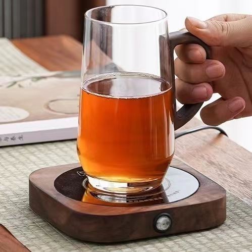 Glass green tea cup, personal water cup, high appearance level, walnut wood flower tea cup for brewing tea, household high-temperature resistant cup Specification drawing