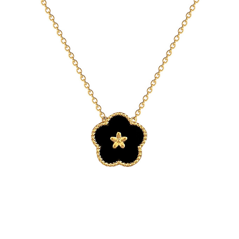 【 All-titanium Steel 】 Five-leaf flower double-sided minimalist style furnace inner real gold necklace, female Instagram Internet celebrity collarbone chain matching Item Picture