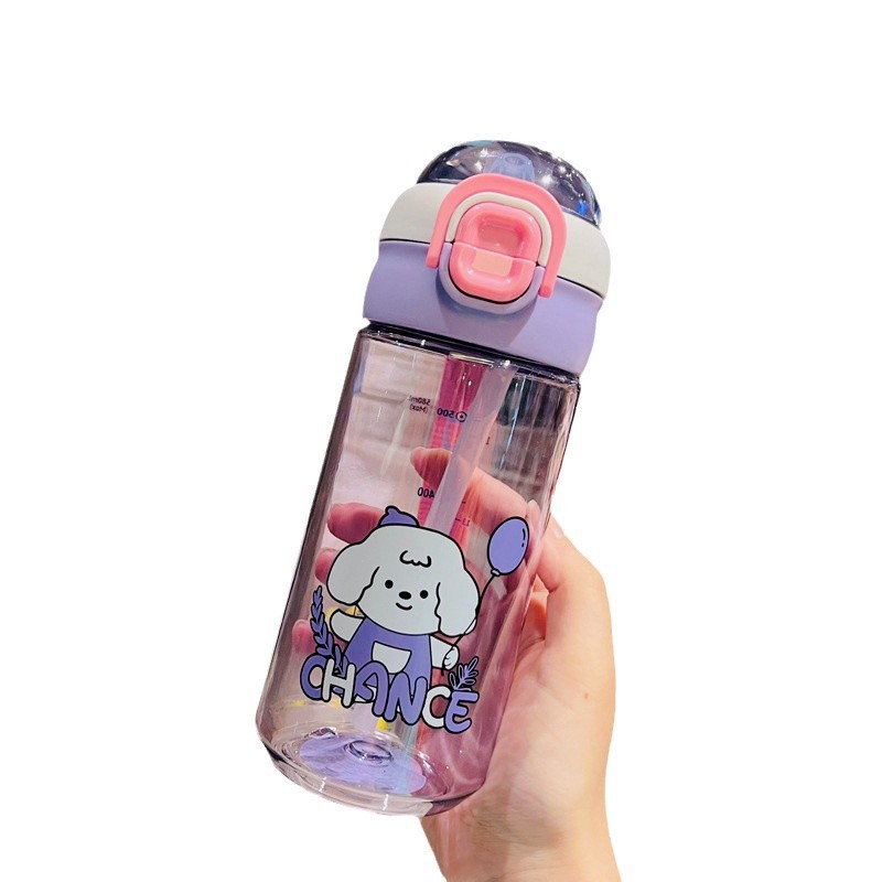 Summer simple plastic cups, cartoon puppies, large-capacity portable cups, cute and portable student straw cups, popular girls Item Picture
