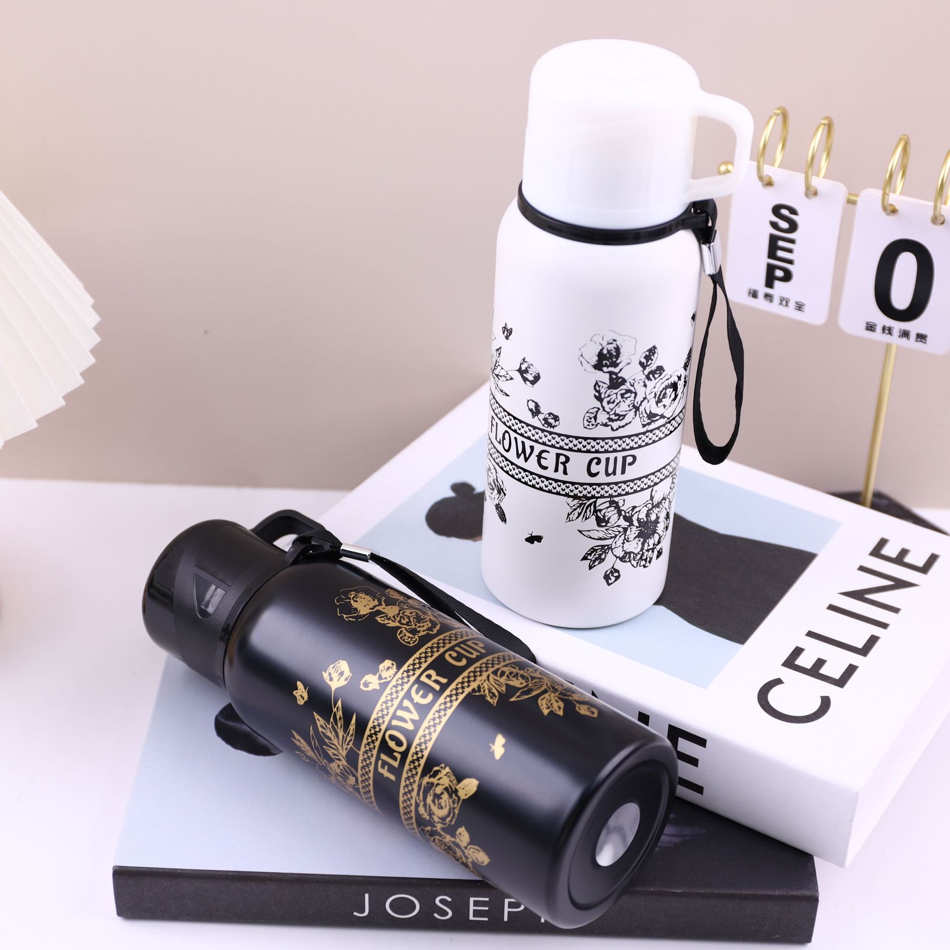 Thermos cup, 304 stainless steel water cup, gardenia flower gradient pea travel cup, home bouncing cup, student direct drinking cup details Picture