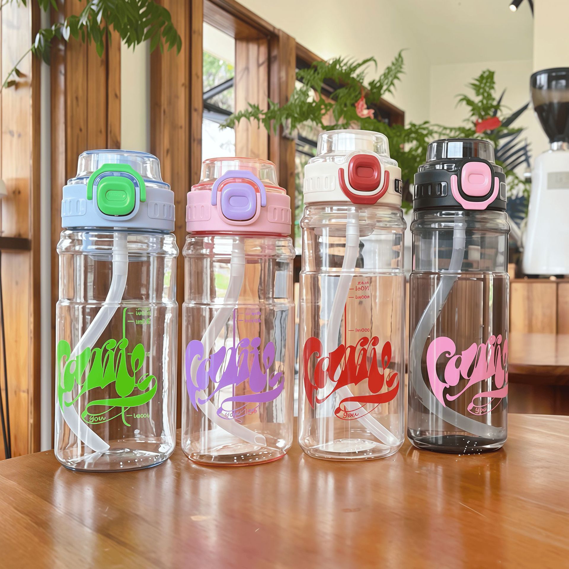 New water cup, large-capacity sports, high appearance level, plastic cup, student heat-resistant, double-drinking straw, summer portable cup full figure