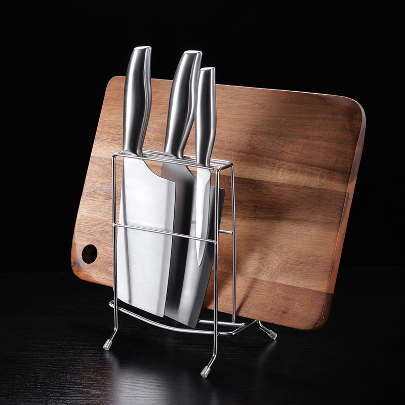 Thickened 2-slot stainless steel knife rack, kitchen multi-functional knife rack, storage rack, cutting board rack, non-magnetic steel full figure