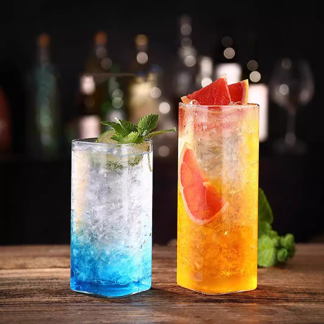 Square glass cups, household water cups, women's simple ins High Peng silicon heat-resistant glass Coring cups, sparkling drink cups details Picture