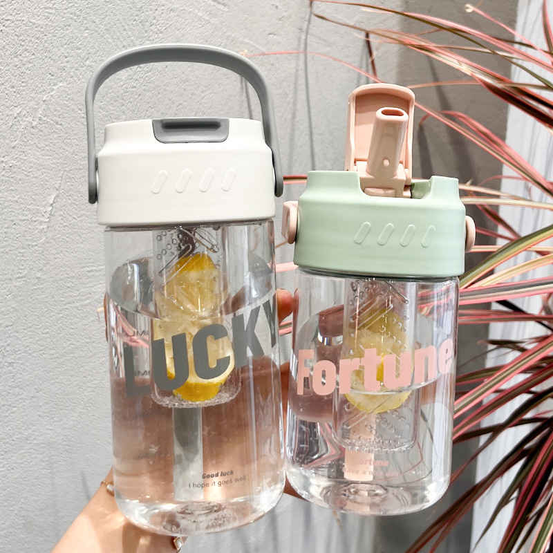 Summer water cup for girls, high appearance level portable flower tea straw cup with tea strainer, student plastic tea storage cup full figure