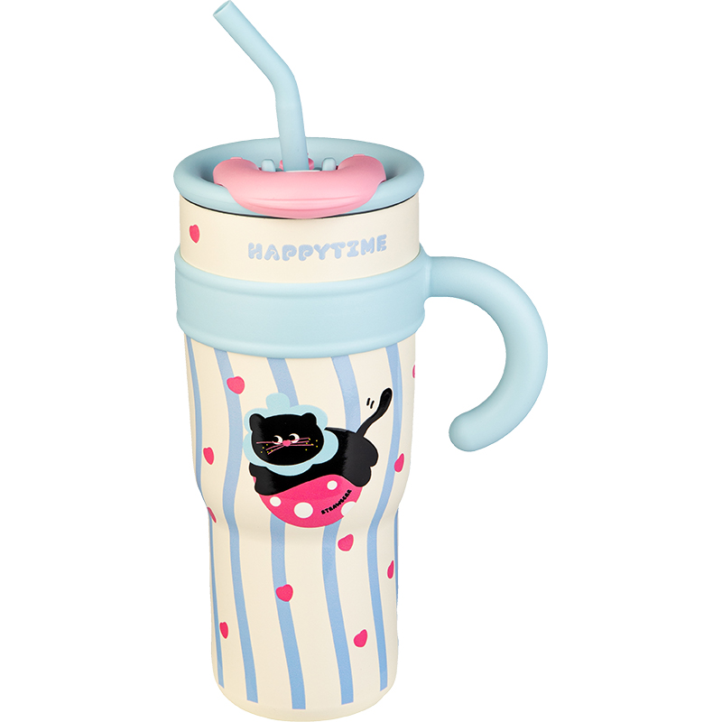 New large-capacity ice cup, high school girls' appearance level, double-drinking straw cup, ins cute water cup, household cup with handle Item Picture