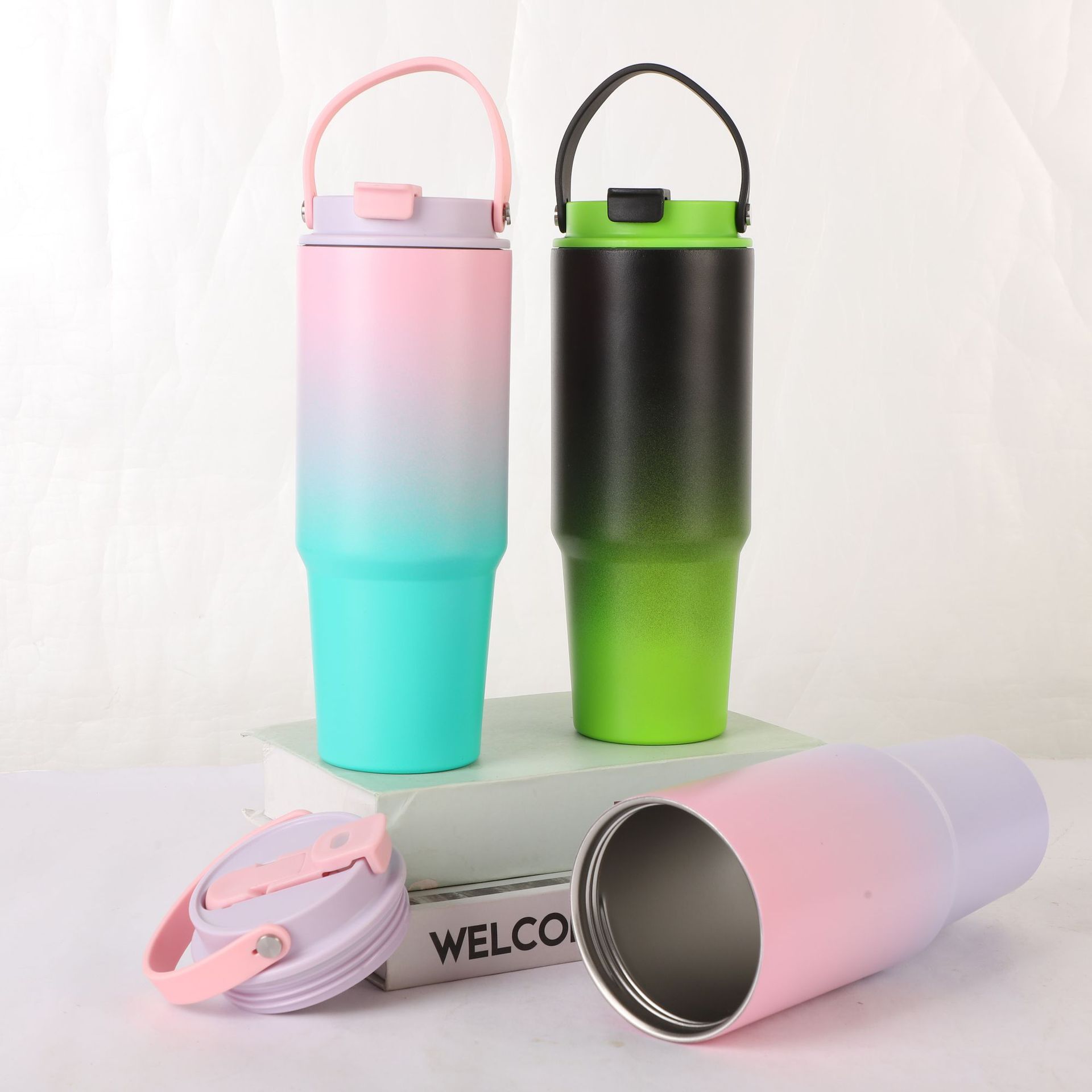 Cross-border 30oz car cup, large-capacity double-drinking straw cup, portable gradient hand-held car cup, outdoor sports water cup Specification drawing