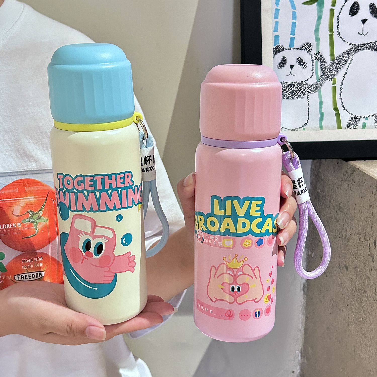 Cute graffiti insulated cup, high appearance level, girls' and children's water cup, large capacity, 316 stainless steel with tea separator, drinking water cup Application Scenario