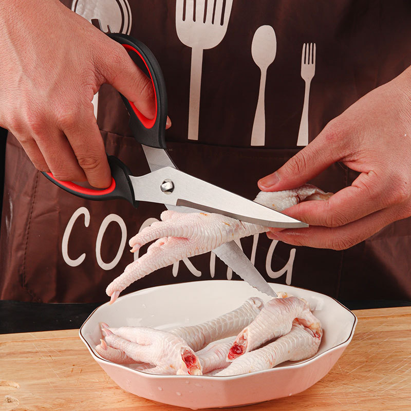Kitchen scissors, household stainless steel powerful shrimp scissors, chicken bone scissors, multi-functional meat bone and barbecue, extra-large food scissors Specification drawing