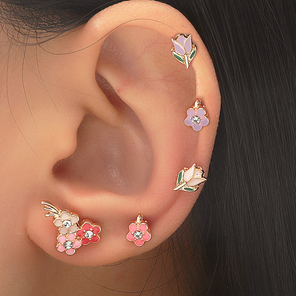 Cross-border accessories, ocean vacation style, fresh blue starfish, pearl, shell, ear bone nails, cochlear nails, single ear nails for women Specification drawing