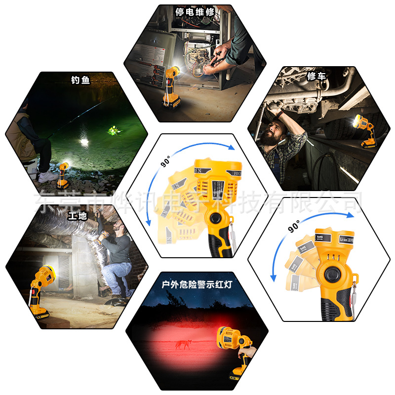 Applicable DeWalt/ DeWALT vertical luminaires 14.4-18V lithium battery power tool charger lighting LED lights Specification drawing